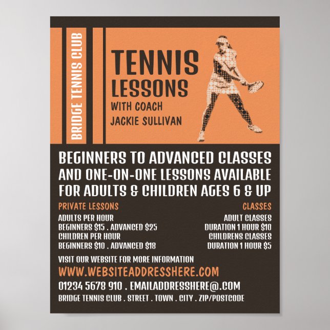 Pro Tennis Player, Tennis Lessons/Classes Advert Poster (Front)