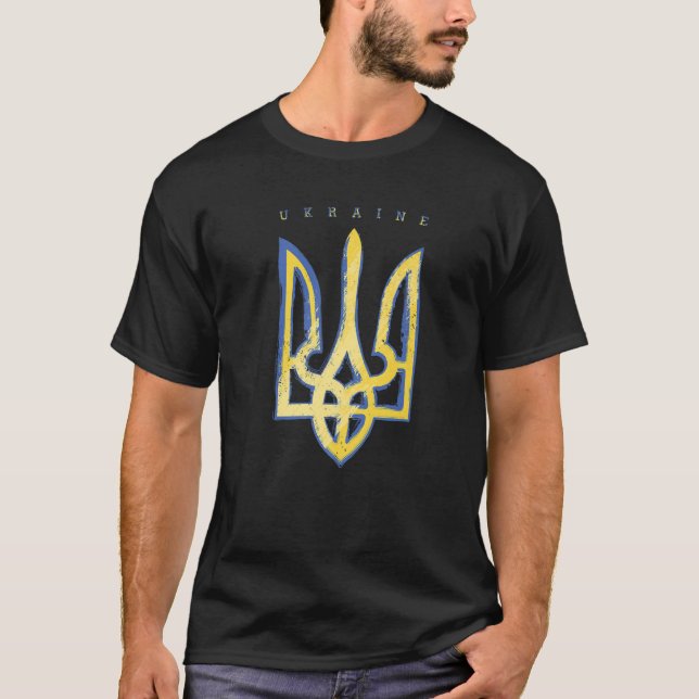 Pro Ukraine Support Flag Symbol Ukrainian Trident T-Shirt (Front)