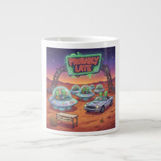Probably Late – Funny Alien UFO Waiting Sci-Fi Car Large Coffee Mug