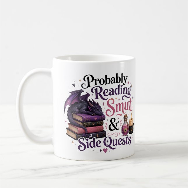 Probably Reading Smut and Side Quests Dragon Book  Coffee Mug (Left)