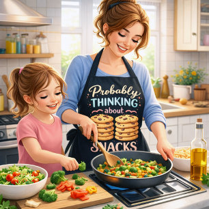 Probably Thinking About Snacks Funny Cute Kitchen Apron
