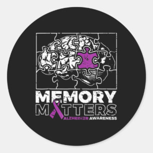 Problem Purple Ribbon Brain Puzzle Heimer Awarenes Classic Round Sticker