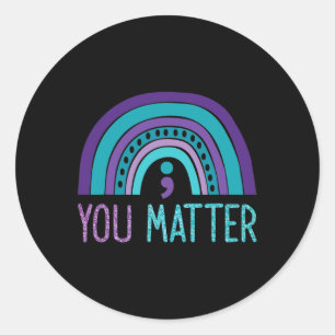 Problem Semicolon Suicide Prevention Purple Teal R Classic Round Sticker
