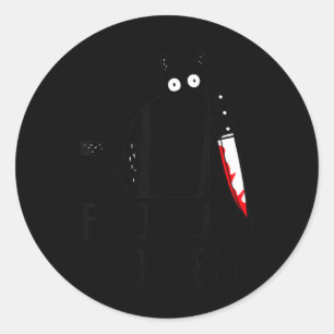 Problem Solved Funny Black Cat Bloody Knife Classic Round Sticker