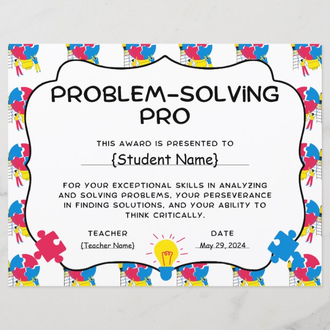 Problem-Solving Pro Student Recognition Award (Front)