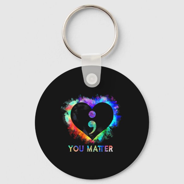 Problem Suicide Prevention Awareness Semicolon Hea Key Ring (Front)