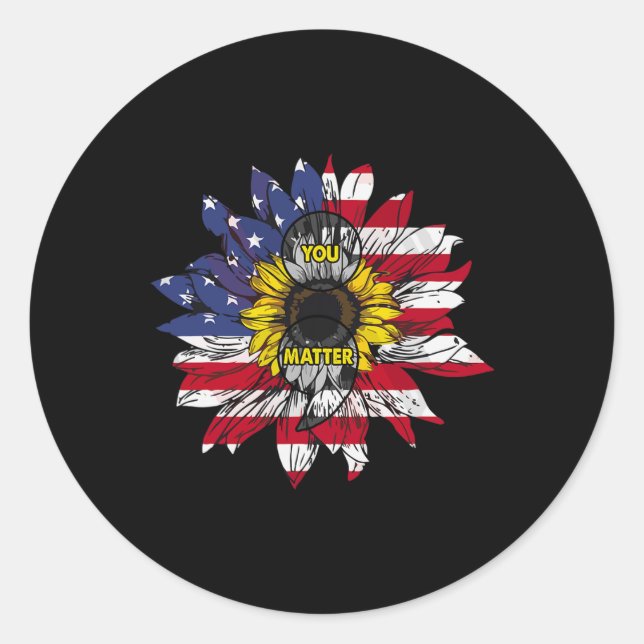Problem Sunflower American Flag Suicide Prevention Classic Round Sticker (Front)