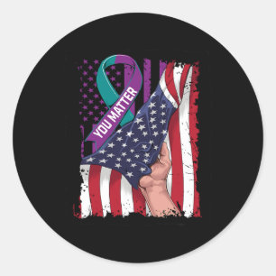 Problem Teal And Purple Ribbon Suicide Awareness U Classic Round Sticker