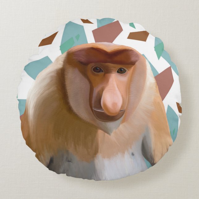 Proboscis Monkey Endangered Species  Round Cushion (Front)