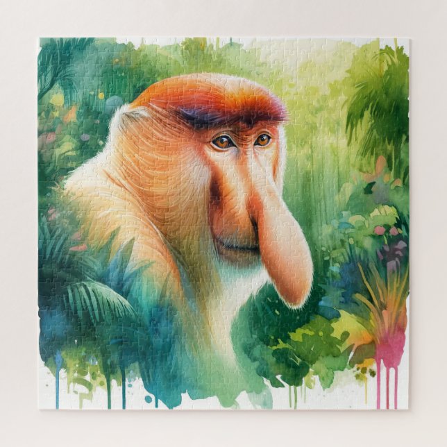 Proboscis Monkey in Watercolors REF39 - Watercolor Jigsaw Puzzle (Vertical)