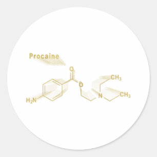 Procaine, anaesthetic drug, gold formula classic round sticker