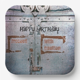 Proceed with caution blue grey industrial paper plate