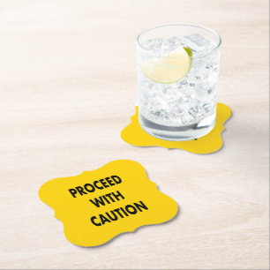 Proceed With Caution Road Sign Paper Coaster