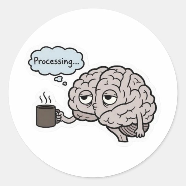 Processing Brain Coffee Cartoon Classic Round Sticker (Front)