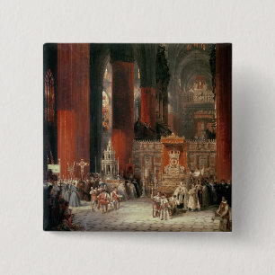 Procession in Seville Cathedral, 1833 (oil on canv 15 Cm Square Badge
