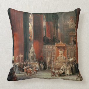 Procession in Seville Cathedral, 1833 (oil on canv Cushion