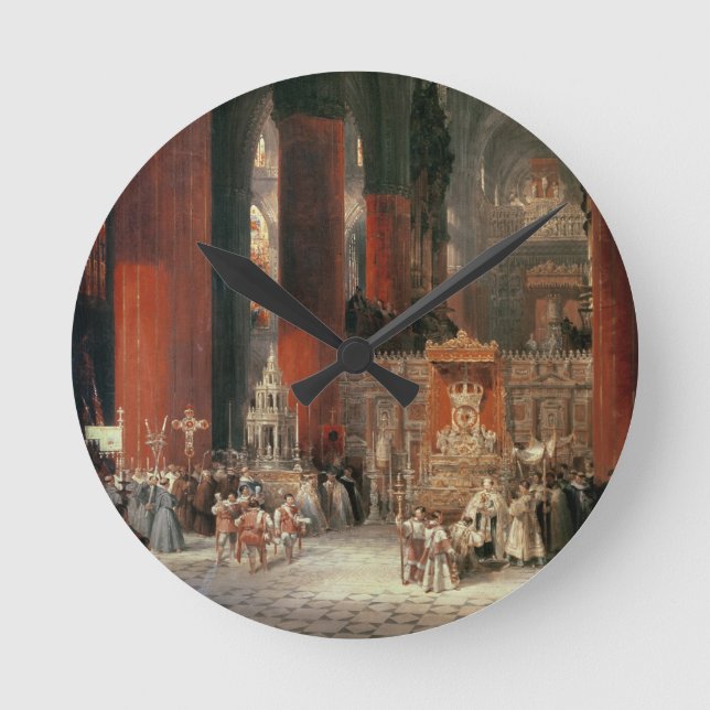 Procession in Seville Cathedral, 1833 (oil on canv Round Clock (Front)
