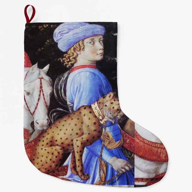 Procession of Magus Melchior,Horse Riders,Wild Cat Large Christmas Stocking (Front)
