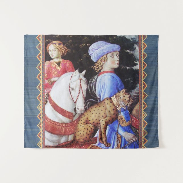 Procession of Magus Melchior,Horse Riders,Wild Cat Tapestry (Front (Horizontal))