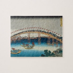 Procession over a Bridge (colour woodblock print) Jigsaw Puzzle