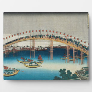Procession over a Bridge (colour woodblock print) Plaque