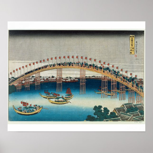 Procession over a Bridge (colour woodblock print) Poster (Front)