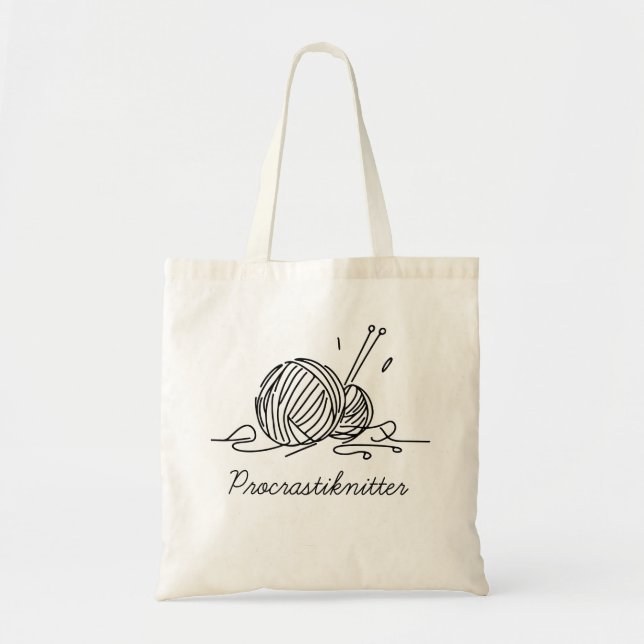 "Procrastiknitter" Tote Bag | Knitting Humour (Front)