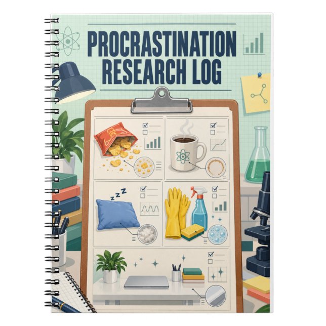Procrastination Research Log Funny Notebook (Front)
