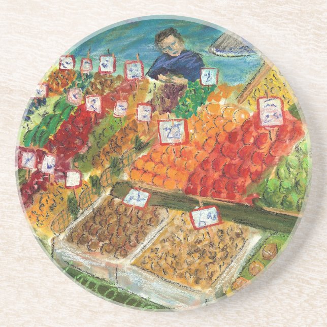 Produce Vendor Drink Coaster (Pike Place Seattle) (Front)