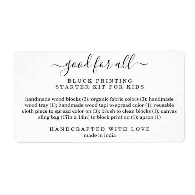 Product Contents Listing Label (Front)