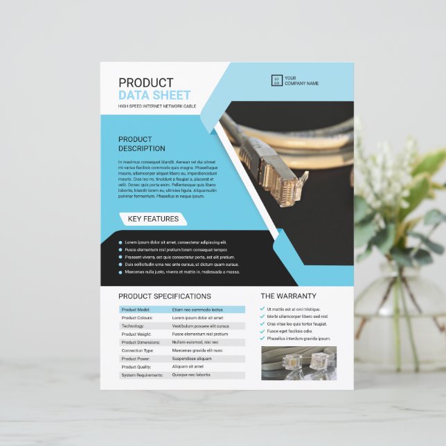 Product Data Sheet Template  (Standing Front)