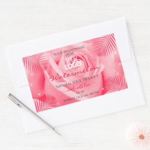 Product Label Pink Rose Red Palm Leaves Add Logo