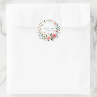 Product Label Sticker round Flower Wreath Handmade