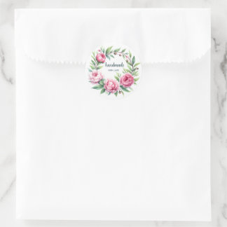Product Label Sticker round Peonies Wreath