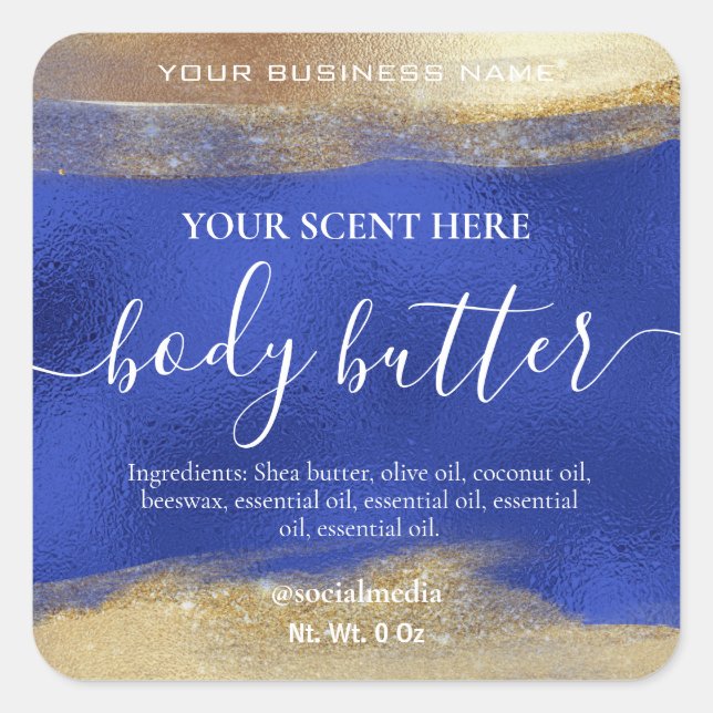 Product Labels For Body Butter Blue And Gold (Front)