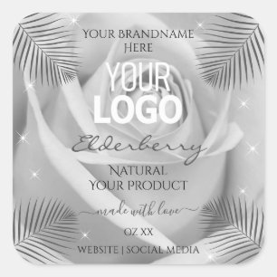 Product Labels Silver Grey Rose Palm Leaves Logo
