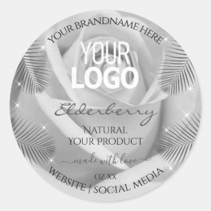 Product Labels Silver Grey Rose Palm Leaves Logo