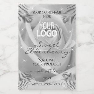 Product Labels Silver Grey Rose Palm Leaves Logo