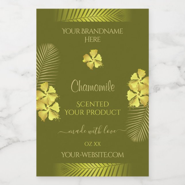 Product Labels Yellow Hawaiian Flowers on Mustard (Single Label)