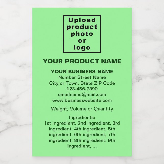 Product Minimal Information, Light Green Portrait Food Label (Single Label)