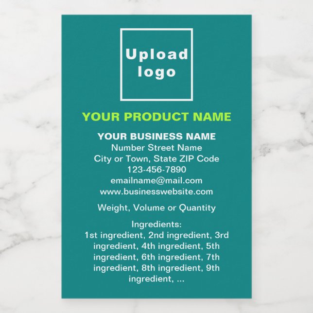 Product Minimal Information on Teal Green Portrait Food Label (Single Label)