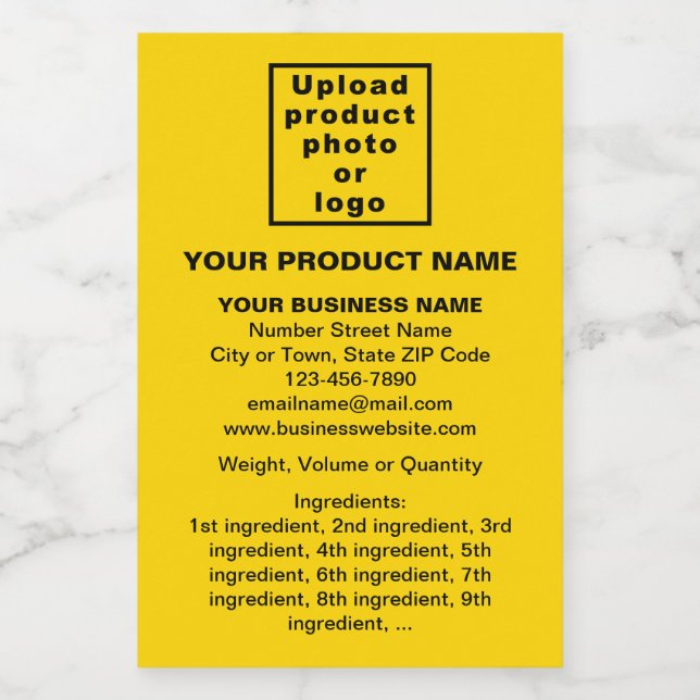 Product Minimal Information on Yellow Portrait Food Label (Single Label)