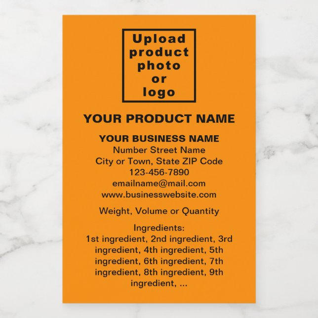 Product Minimal Information, Orange Colour Portrai Food Label (Single Label)
