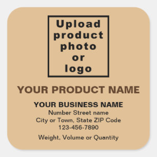 Product Name, Photo and Minimal Texts, Light Brown Square Sticker