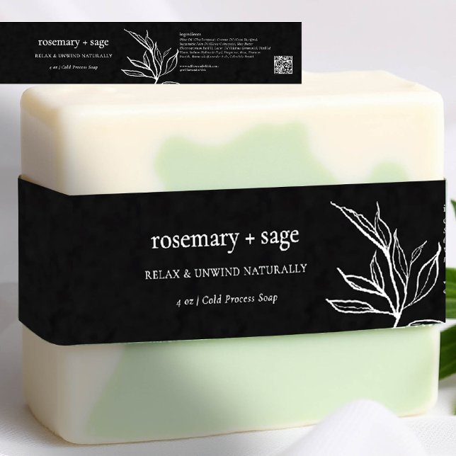 Product Packaging Black White Greenery Soap Wrap Invitation Belly Band (product label personalized black white botanical greenery maker artisan crafter gifting soap jar)