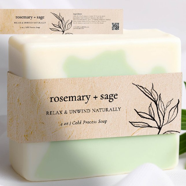 Product Packaging Gifting Kraft Greenery Soap Wrap Invitation Belly Band (product label personalized kraft beige botanical greenery maker artisan crafter gifting soap jar can)
