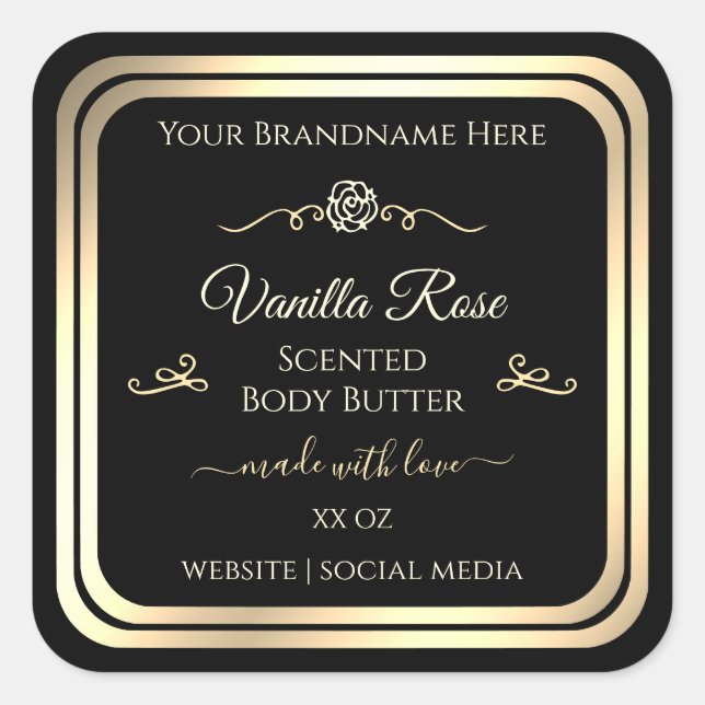 Product Packaging Stickers Black Labels Gold Frame (Front)