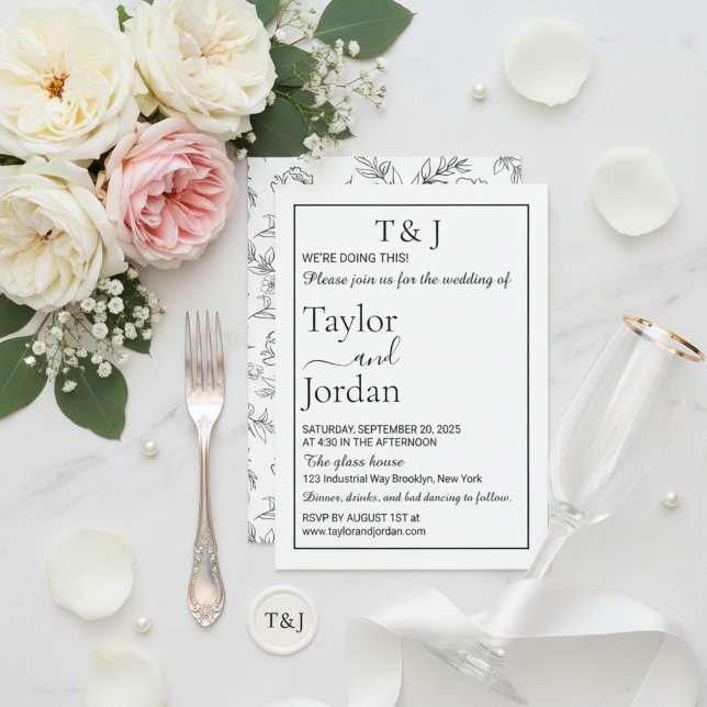 Product Title Modern Black Floral Moody Minimalist Invitation (Creator Uploaded)