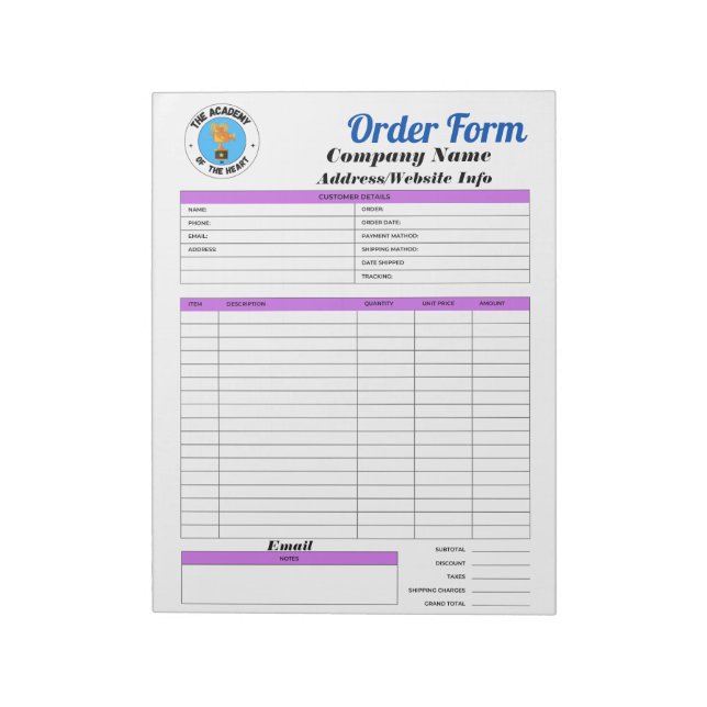 Production Order Form Notepad (Rotated)