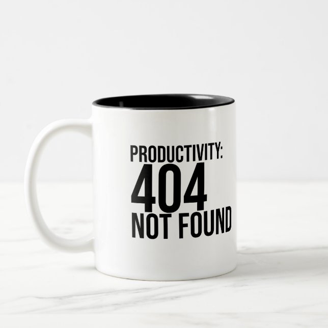 PRODUCTIVITY: 404 NOT FOUND Two-Tone COFFEE MUG (Left)
